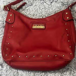 NICOLE by Nicole Miller Emma Hobo Red Crossbody Shoulder Bag Purse Faux Leather